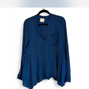 Maeve Anthropologie Laiken Henley Long Sleeve Navy Blue Flowy Blouse